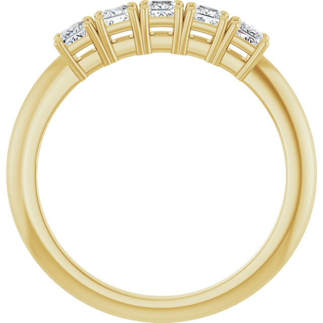 14K Gold Square Natural Diamond Five-Stone Anniversary Band - 1/4-5/8 CTW - Yellow Gold - view 2