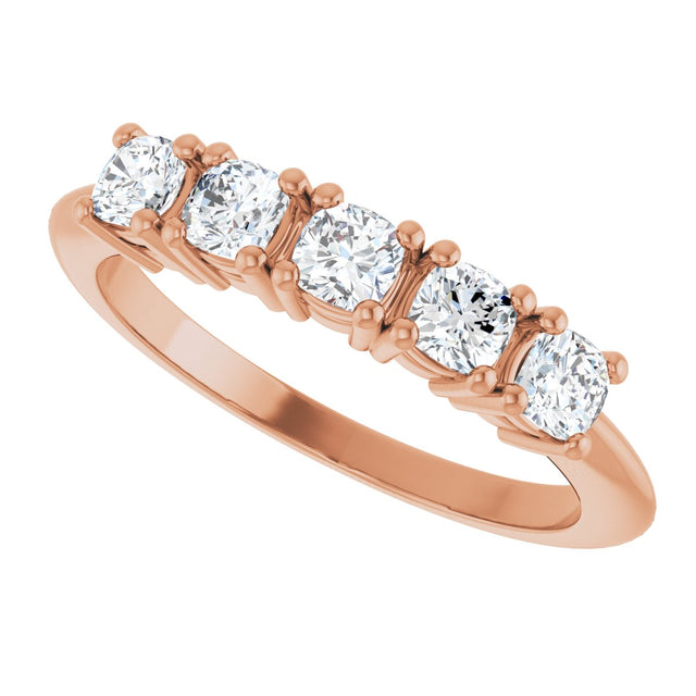 14K Gold Cushion Lab-Grown Diamond Five-Stone Anniversary Band - 3/4-1 5/8 CTW - Rose Gold - view 5