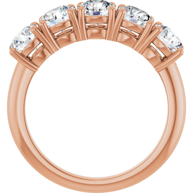 14K Gold Round Natural Diamond Five-Stone Anniversary Band - 1 1/3-3 7/8 CTW - Rose Gold - view 2