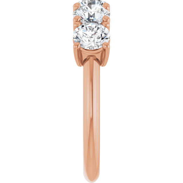 14K Gold Round Natural Diamond Five-Stone Anniversary Band - 1 1/3-3 7/8 CTW - Rose Gold - view 4