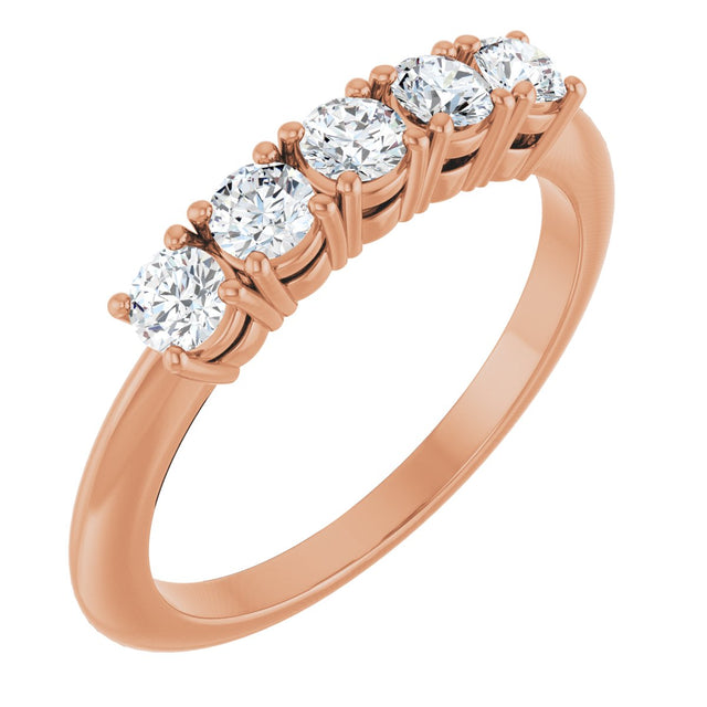 14K Gold Round Natural Diamond Five-Stone Anniversary Band - 1/8-3/4 CTW - Rose Gold