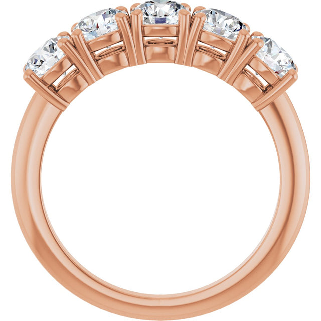 14K Gold Round Lab-Grown Diamond Five-Stone Anniversary Band - 4.4mm Stones - Rose Gold - view 2