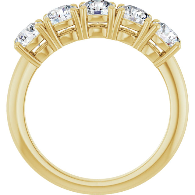 14K Gold Round Lab-Grown Diamond Five-Stone Anniversary Band - 4.4mm Stones - Yellow Gold - view 2