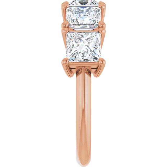 14K Gold Square Lab-Grown Diamond Five-Stone Anniversary Band - 5x5mm Stones - Rose Gold - view 4