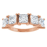 14K Gold Square Lab-Grown Diamond Five-Stone Anniversary Band - 5x5mm Stones - Rose Gold - view 3