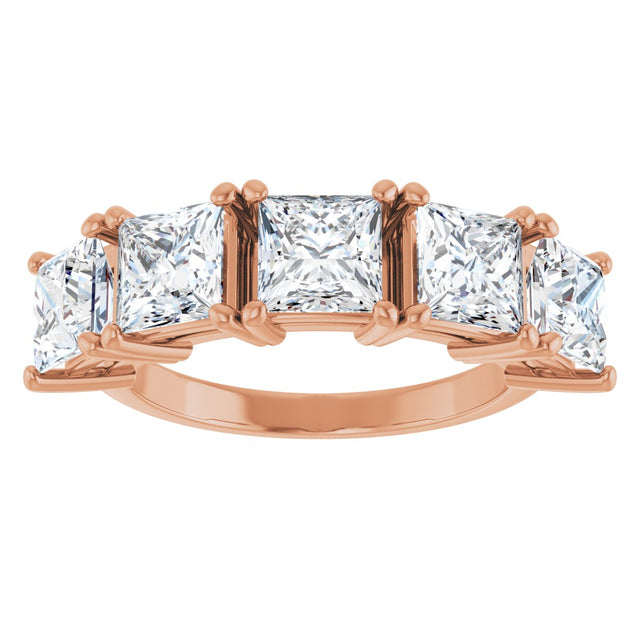 14K Gold Square Lab-Grown Diamond Five-Stone Anniversary Band - 5x5mm Stones - Rose Gold - view 3