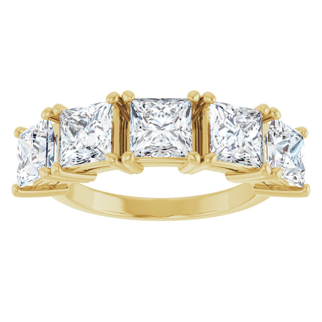 14K Gold Square Lab-Grown Diamond Five-Stone Anniversary Band - 5x5mm Stones - Yellow Gold - view 3