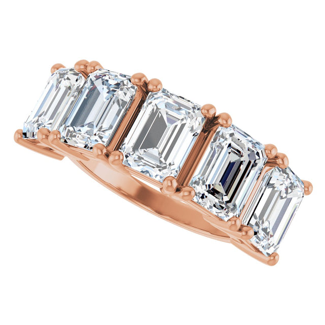14K Gold Emerald Lab-Grown Diamond Five-Stone Anniversary Band - 1 7/8-5 1/2 CTW - Rose Gold - view 5