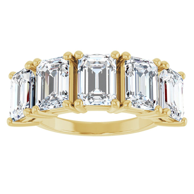 14K Gold Emerald Lab-Grown Diamond Five-Stone Anniversary Band - 1 7/8-5 1/2 CTW - Yellow Gold - view 3