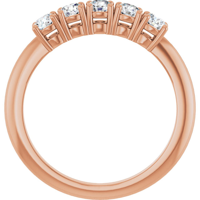 14K Gold Round Natural Diamond Five-Stone Anniversary Band - 1/8-3/4 CTW - Rose Gold - view 2