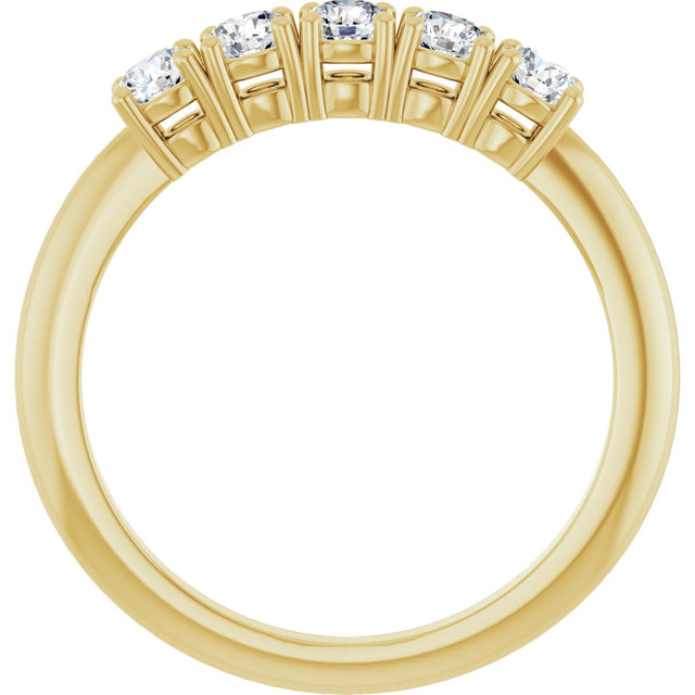 14K Gold Round Natural Diamond Five-Stone Anniversary Band - 1/8-3/4 CTW - Yellow Gold - view 2