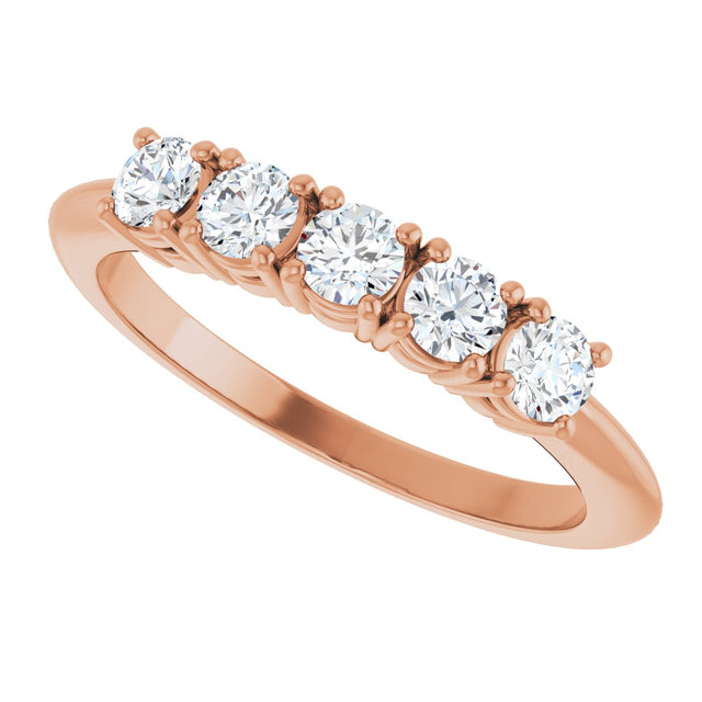 14K Gold Round Natural Diamond Five-Stone Anniversary Band - 1/8-3/4 CTW - Rose Gold - view 5