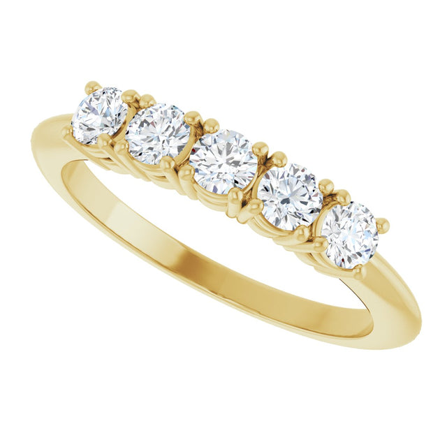 14K Gold Round Lab-Grown Diamond Five-Stone Anniversary Band - 1/6-3/4 CTW - Yellow Gold - view 5