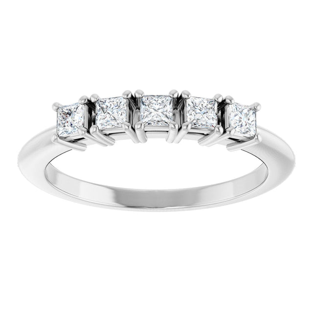 14K Gold Square Natural Diamond Five-Stone Anniversary Band - 1/4-5/8 CTW - White Gold - view 3