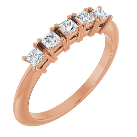 14K Gold Square Natural Diamond Five-Stone Anniversary Band - 1/4-5/8 CTW - Rose Gold