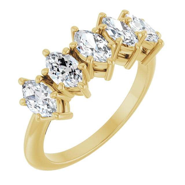 14K Gold Marquise Lab-Grown Diamond Five-Stone Anniversary Band - 6x3.5mm Stones - Yellow Gold