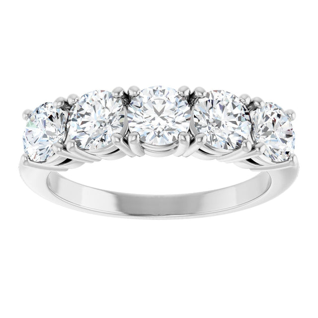14K Gold Round Lab-Grown Diamond Five-Stone Anniversary Band - 4.4mm Stones - White Gold - view 3