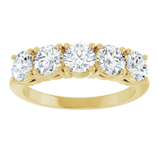 14K Gold Round Lab-Grown Diamond Five-Stone Anniversary Band - 4.4mm Stones - Yellow Gold - view 3