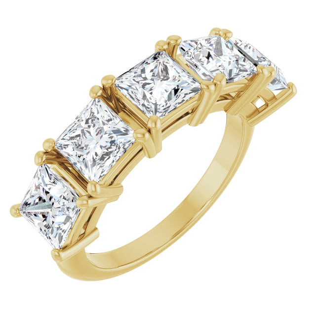 14K Gold Square Lab-Grown Diamond Five-Stone Anniversary Band - 5x5mm Stones - Yellow Gold