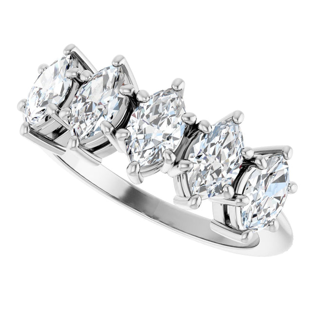 14K Gold Marquise Lab-Grown Diamond Five-Stone Anniversary Band - 6x3.5mm Stones - White Gold - view 5