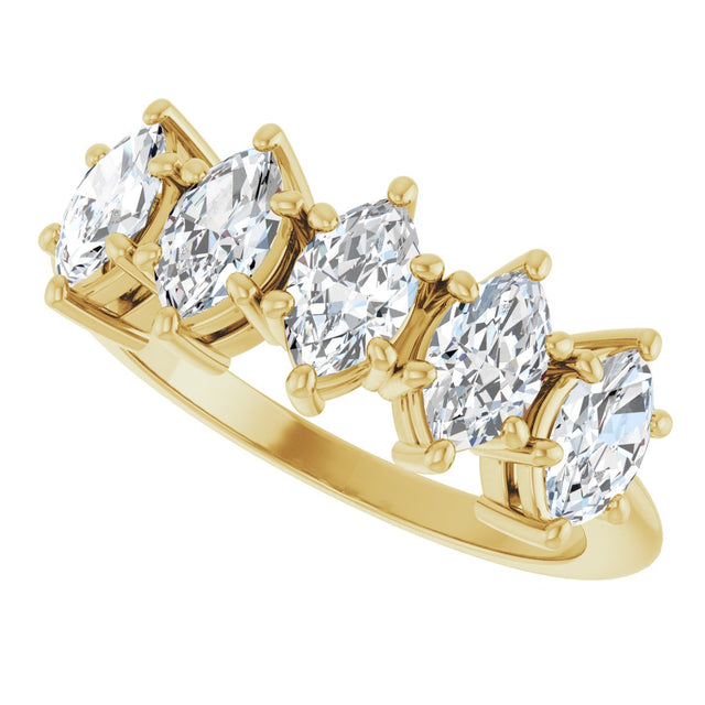 14K Gold Marquise Lab-Grown Diamond Five-Stone Anniversary Band - 6x3.5mm Stones - Yellow Gold - view 5