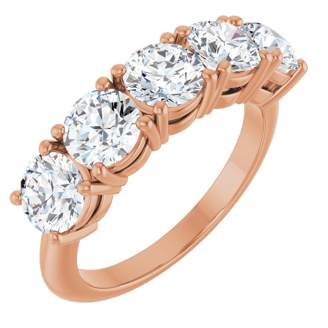 14K Gold Round Lab-Grown Diamond Five-Stone Anniversary Band - 1 1/3-3 5/8 CTW - Rose Gold