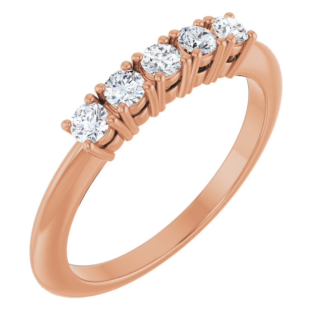 14K Gold Round Natural Diamond Five-Stone Anniversary Band - 1/8-3/4 CTW - Rose Gold