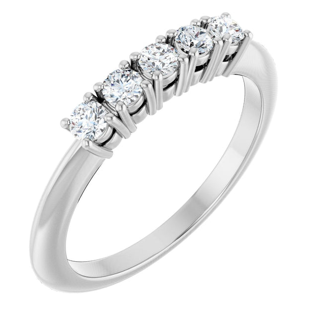 14K Gold Round Natural Diamond Five-Stone Anniversary Band - 1/8-3/4 CTW - White Gold