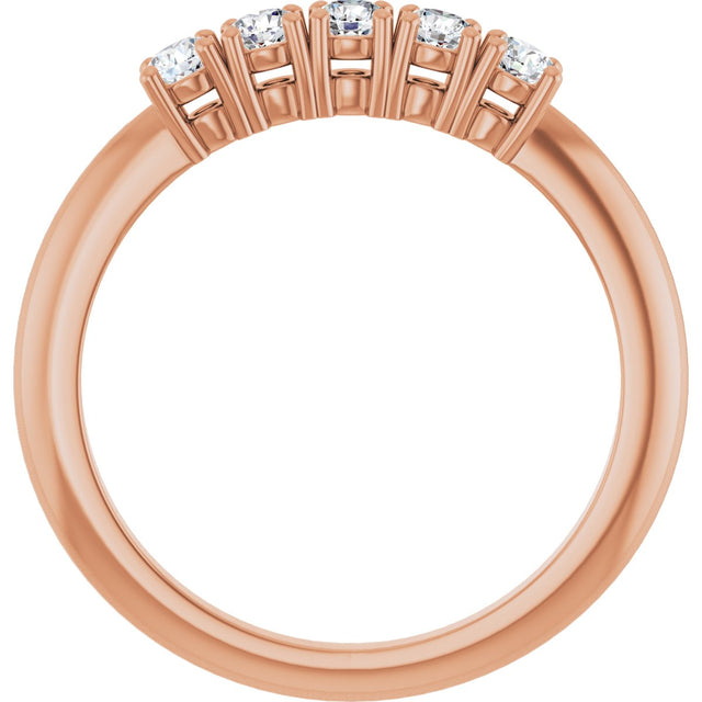 14K Gold Round Natural Diamond Five-Stone Anniversary Band - 1/8-3/4 CTW - Rose Gold - view 2