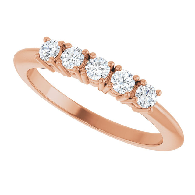 14K Gold Round Lab-Grown Diamond Five-Stone Anniversary Band - 1/6-3/4 CTW - Rose Gold - view 5