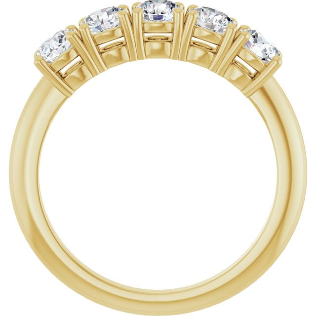 14K Gold Round Lab-Grown Diamond Five-Stone Anniversary Band - 3.8mm Stones - Yellow Gold - view 2