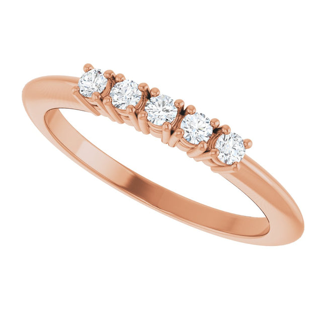 14K Gold Round Natural Diamond Five-Stone Anniversary Band - 1/8-3/4 CTW - Rose Gold - view 5