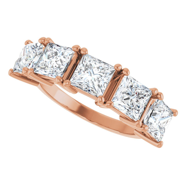 14K Gold Square Lab-Grown Diamond Five-Stone Anniversary Band - 5x5mm Stones - Rose Gold - view 5