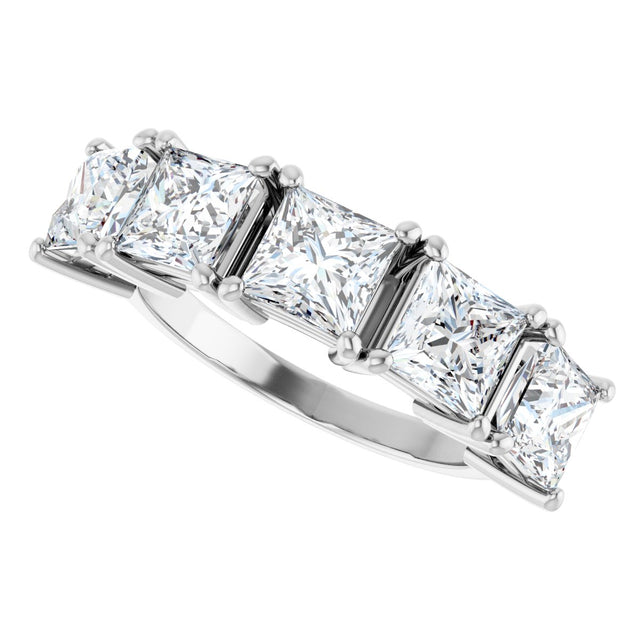 Platinum Square Lab-Grown Diamond Five-Stone Anniversary Band - 5x5mm Stones - view 5