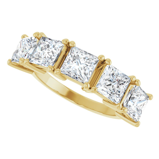 14K Gold Square Lab-Grown Diamond Five-Stone Anniversary Band - 5x5mm Stones - Yellow Gold - view 5