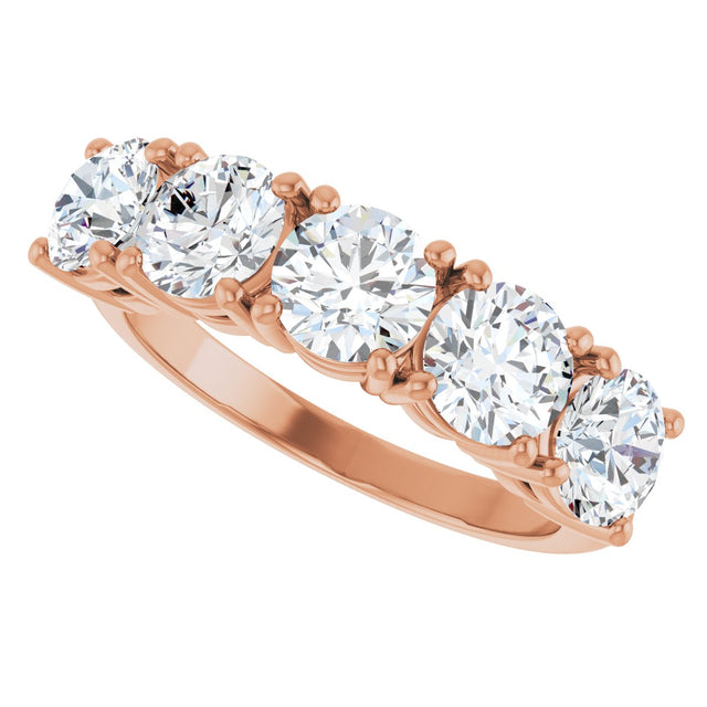 14K Gold Round Natural Diamond Five-Stone Anniversary Band - 1 1/3-3 7/8 CTW - Rose Gold - view 5
