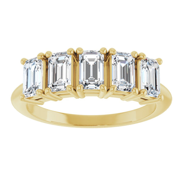 14K Gold Emerald Lab-Grown Diamond Five-Stone Anniversary Band - 1 7/8-5 1/2 CTW - Yellow Gold - view 3