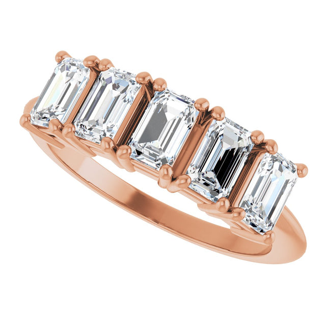 14K Gold Emerald Lab-Grown Diamond Five-Stone Anniversary Band - 1 7/8-5 1/2 CTW - Rose Gold - view 5