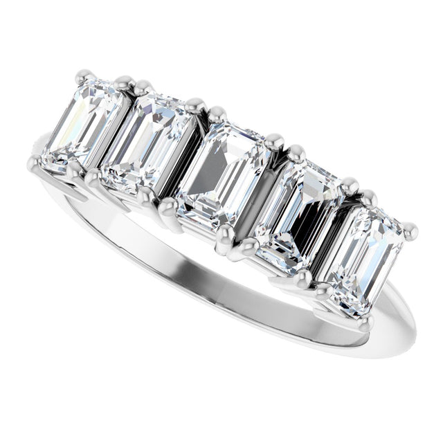 14K Gold Emerald Natural Diamond Five-Stone Anniversary Band - 1 7/8-2 1/2 CTW - White Gold - view 5