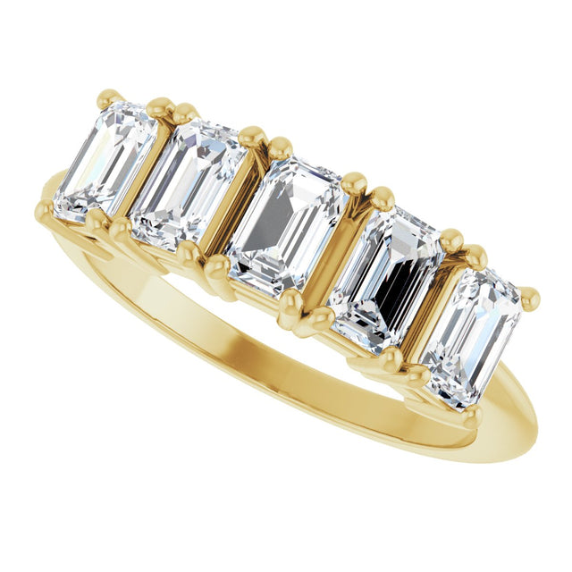 14K Gold Emerald Lab-Grown Diamond Five-Stone Anniversary Band - 1 7/8-5 1/2 CTW - Yellow Gold - view 5