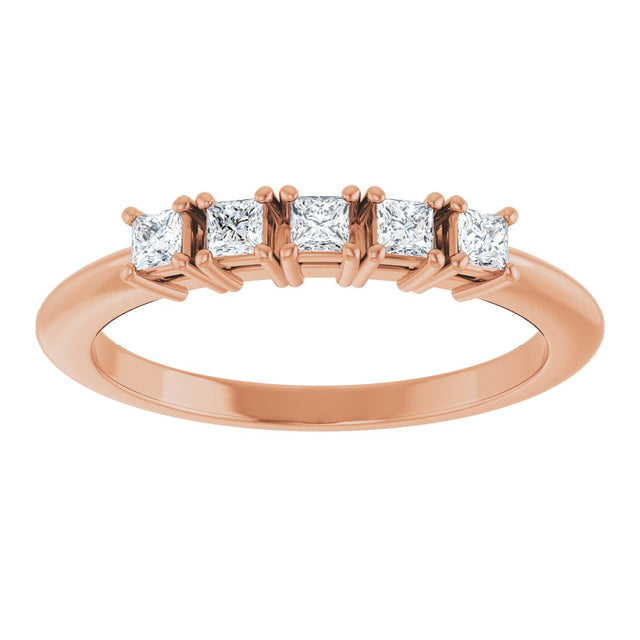 14K Gold Square Natural Diamond Five-Stone Anniversary Band - 1/4-5/8 CTW - Rose Gold - view 3