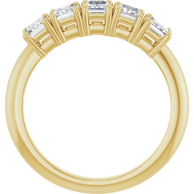 14K Gold Emerald Lab-Grown Diamond Five-Stone Anniversary Band - 4x3mm Stones - Yellow Gold - view 2