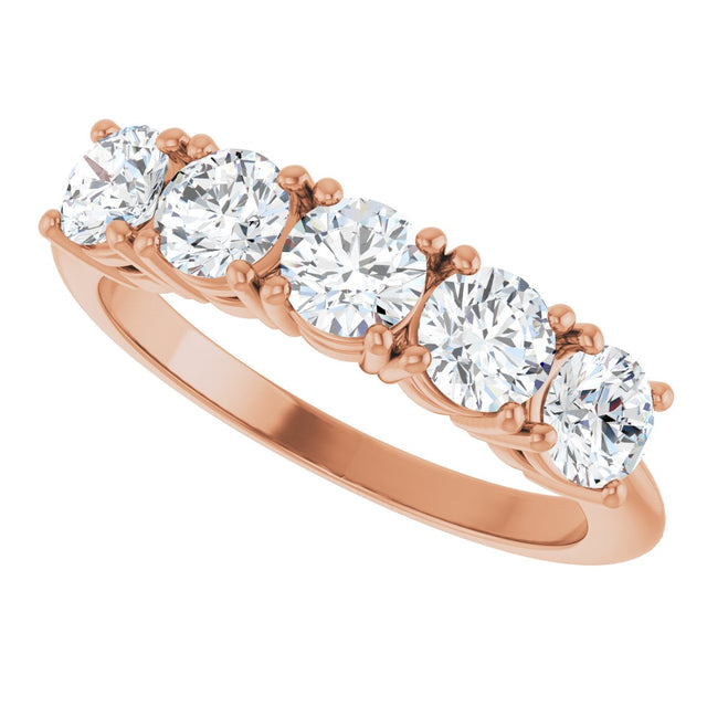 14K Gold Round Natural Diamond Five-Stone Anniversary Band - 1 1/3-3 7/8 CTW - Rose Gold - view 5