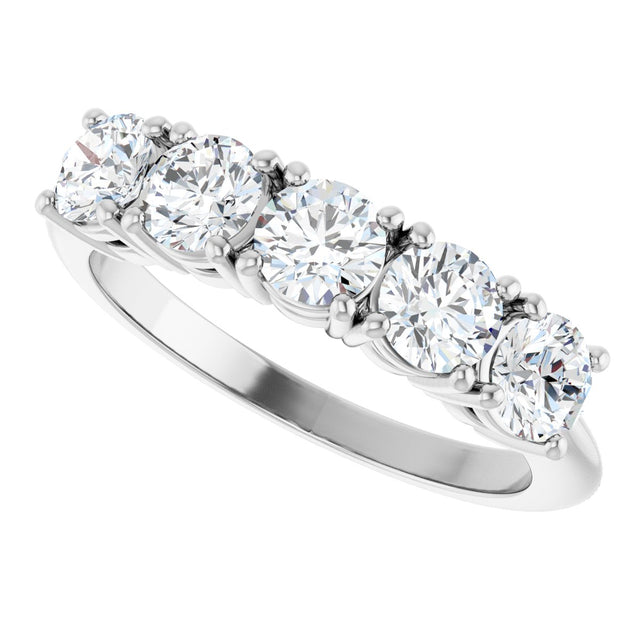 14K Gold Round Natural Diamond Five-Stone Anniversary Band - 1 1/3-3 7/8 CTW - White Gold - view 5