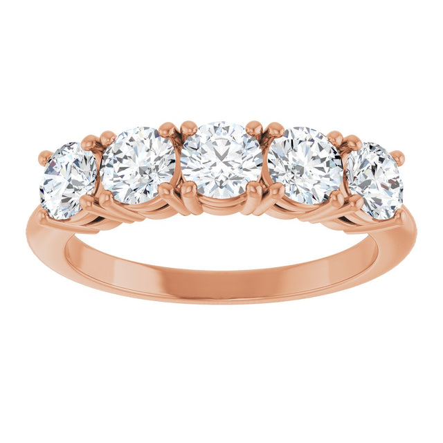 14K Gold Round Natural Diamond Five-Stone Anniversary Band - 1 1/3-3 7/8 CTW - Rose Gold - view 3