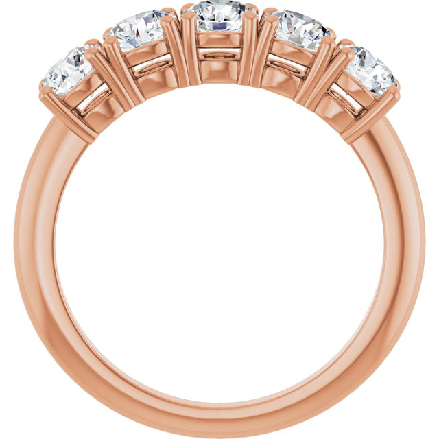 14K Gold Round Lab-Grown Diamond Five-Stone Anniversary Band - 1 1/3-3 5/8 CTW - Rose Gold - view 2