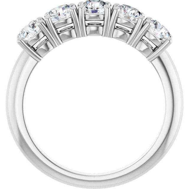 14K Gold Round Natural Diamond Five-Stone Anniversary Band - 1 1/3-3 7/8 CTW - White Gold - view 2