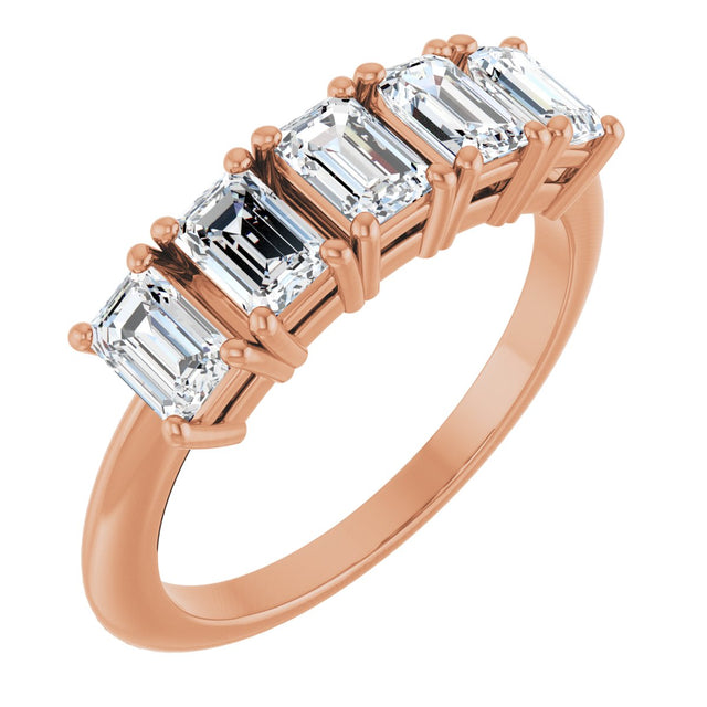 14K Gold Emerald Lab-Grown Diamond Five-Stone Anniversary Band - 4.5x3mm Stones - Rose Gold
