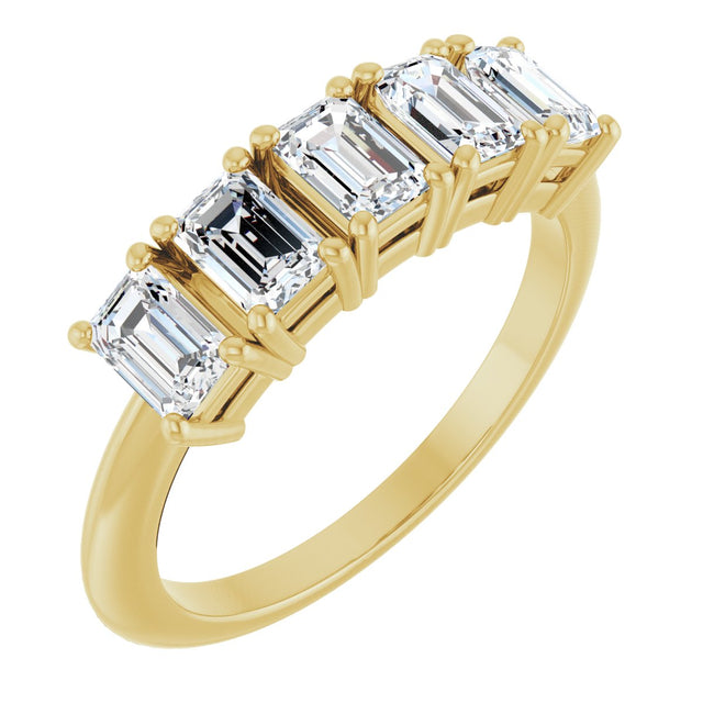 14K Gold Emerald Lab-Grown Diamond Five-Stone Anniversary Band - 4.5x3mm Stones - Yellow Gold
