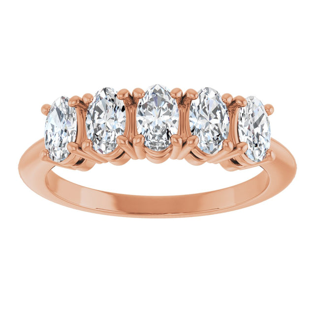 14K Gold Oval Natural Diamond Five-Stone Anniversary Band - 1 1/6-1 7/8 CTW - Rose Gold - view 3